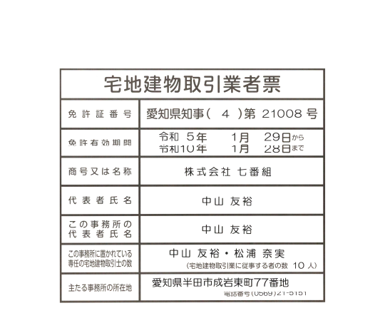 宅地建物取引業者票